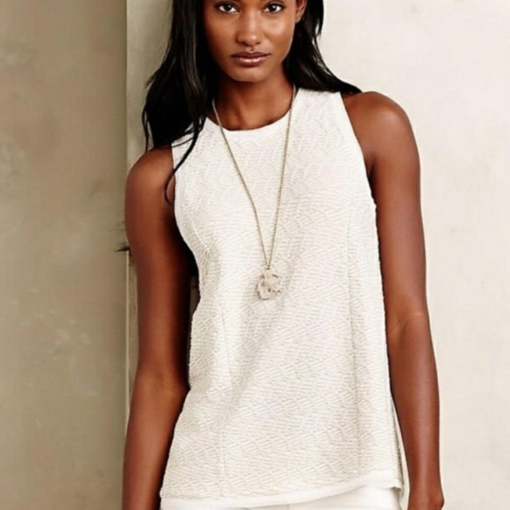 Anthropologie Postmark Neutral Textured Chiffon Trim Tank